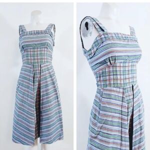 Vintage 50s plaid and striped cotton sun dress day dress / Glitterngoldvintage